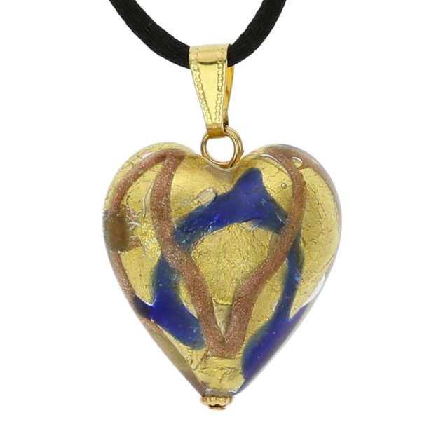 Glassofvenice Glassofvenice Murano Glass Heart Pendant Blue Waves Gold Walmart Com Walmart Com