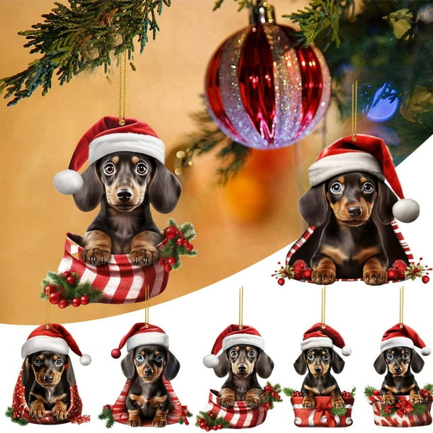 Pendiente de perro dachshund, adorno de Navidad para coche, ornamiento colgante para árbol de Navidad, metal, decoración de interiores, para dormitorio, dachshund Christmas ornament, coche