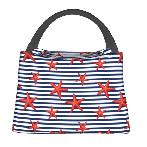 Balery Starfish Navy Blue Stripe Bolsa de Aislamiento Portátil – Bolsa de Almuerzo con Forro de Aluminio Mejorado, Funda Impermeable y Fácil de Limpiar para Picnic y Caja de Almuerzo