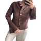 thumbnail image 2 of Suéter de Cuello Redondo Acanalado para Mujer, Camisa de Punto Acampanada de Larga con Botones y Abertura Frontal, Conjunto de Otoño Marrón S, 2 of 6