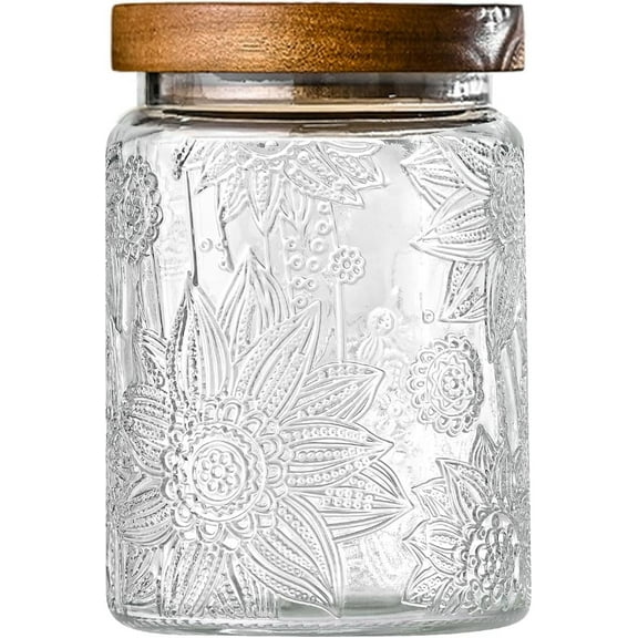 32 ounce vintage glass jar with lid, glass storage container, sealed kitchen storage container, used for storing sugar, coffee, tea, spices, flour, candy cookies, pasta, cereal, cute decorative jars