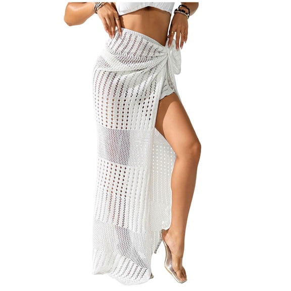 MOJOGO Knitted Sarong for Women Solid Cover Up Maxi Skirt for Summer Vacation Beach Wear Free Size