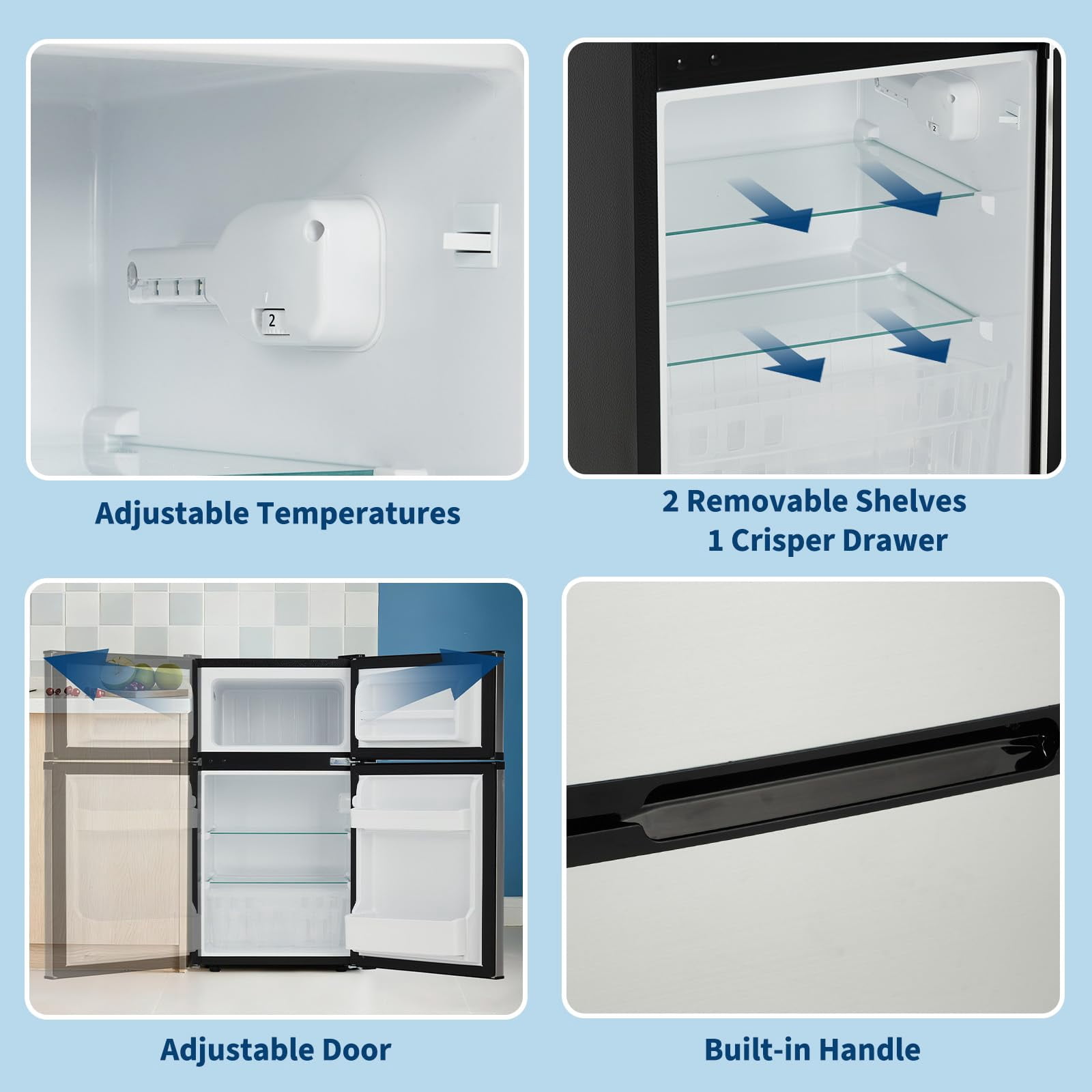 3.1cu.ft Mini Refrigerator with Adjustable Thermostat - Double Door Compact Fridge with Freezer and Removable Glass Shelves - Small Refrigerator for Bedroom Dorm Office