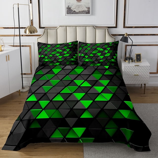Erosebridal Neon Geometric Coverlet Set King,Gradient Triangle Bedding Set,Boys Room Decorative,Ultra Soft,3 Pieces