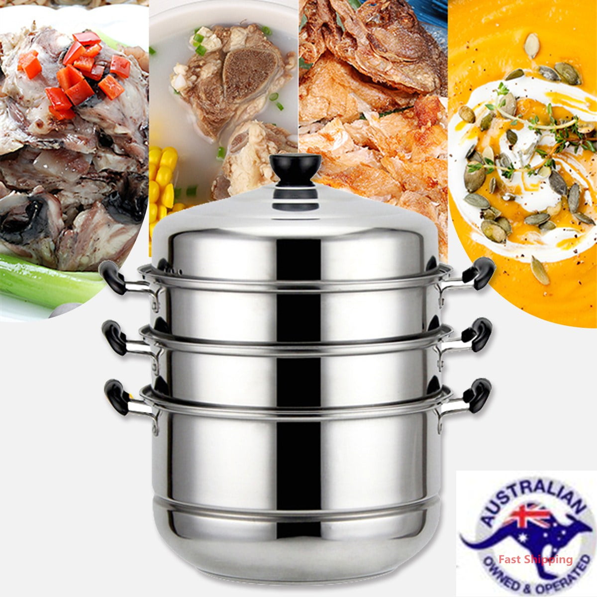 5 Tier StainlessSteel Steamer Pot, Basket Metal Steaming Cookware for