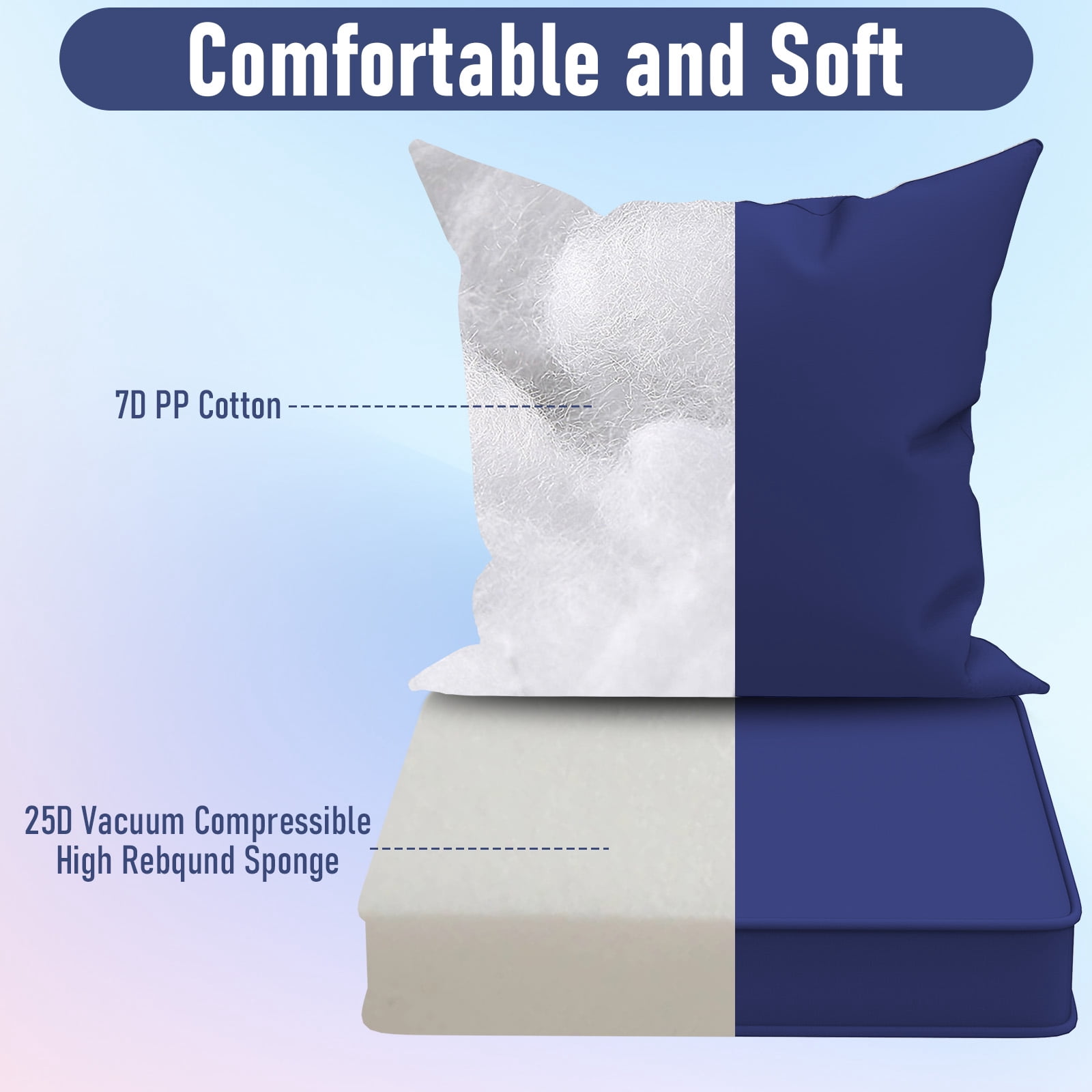 Yacona Outdoor Chair Cushions Set, 24x24in Patio Furniture Cushions with Handle, for Patio Furniture Chair Sofa, Blue