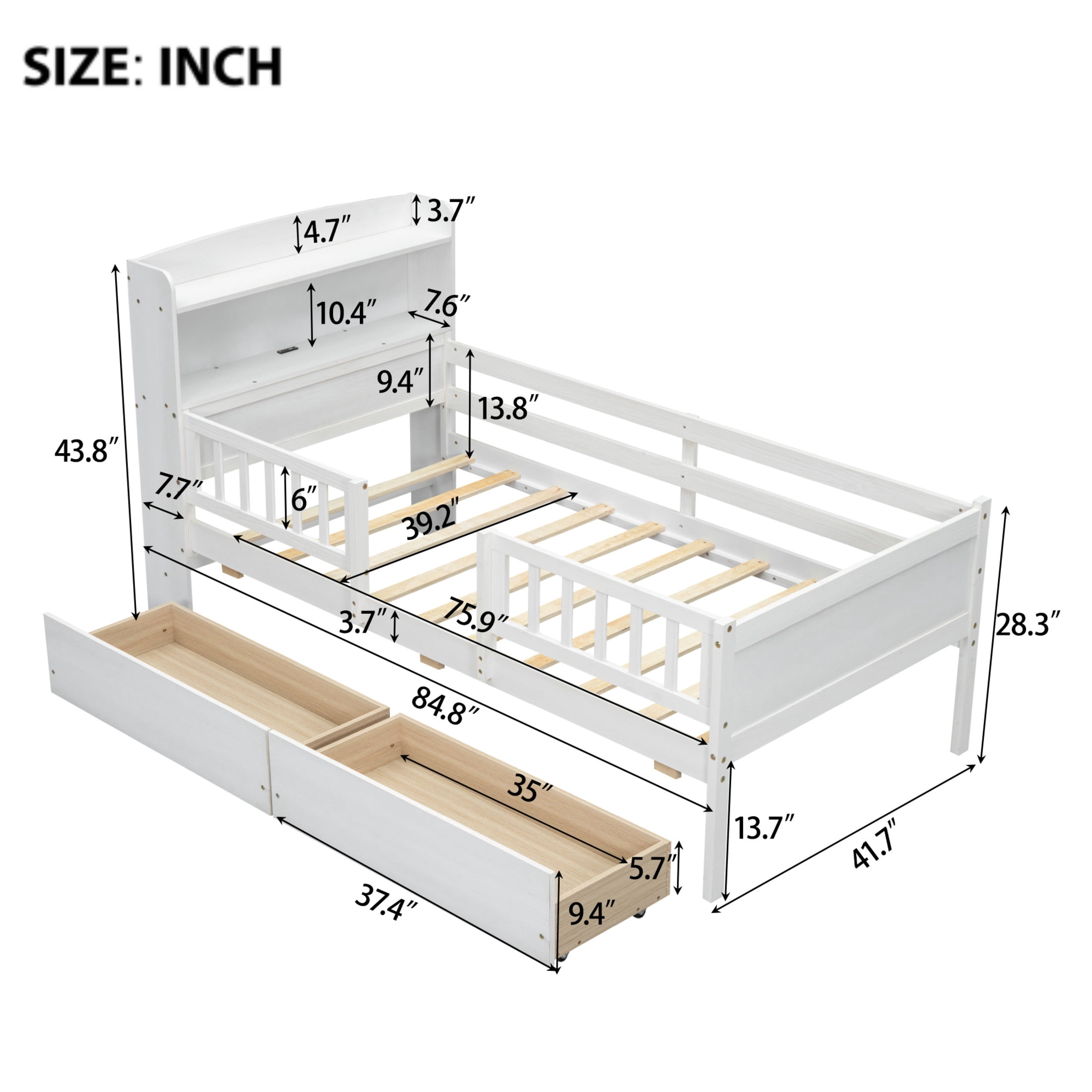 Noble House Twin Multi-functional Platform Bed with LED Lighting, Storage Drawers, and Charging Station, White