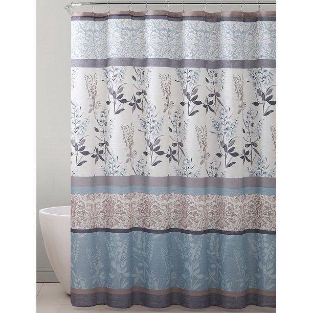 Light Blue Beige Gray Fabric Shower Curtain for Bathroom Contemporary