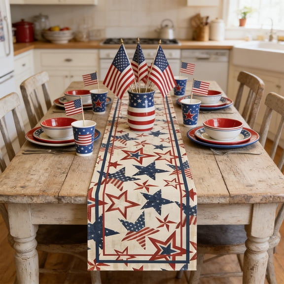 4th Of July Patriotic Decorative Table Runner, Festive Piece for Independence Day Dining Table 250th Anniversary