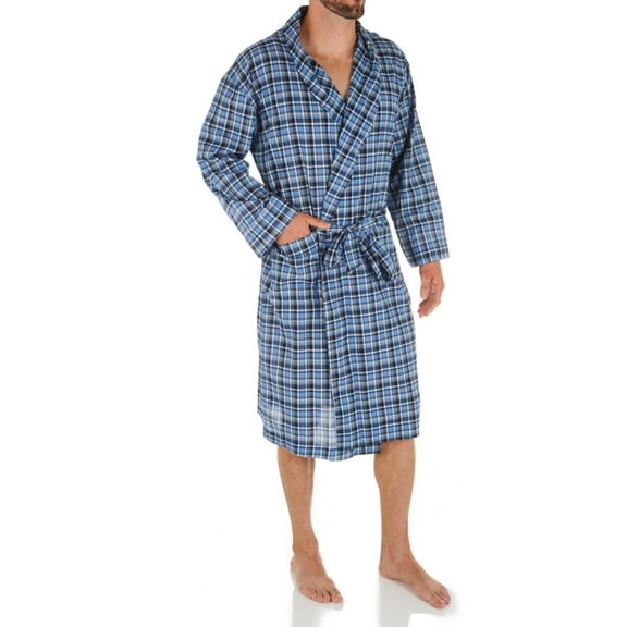 Men's Hanes 4204B Big Man Woven Shawl Robe (Blue Plaid 5/6X)