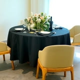 JYFLZQ Black Tablecloth 70 inch Round Polyester Table Cloth for 4 Foot Tables Washable Stain ...