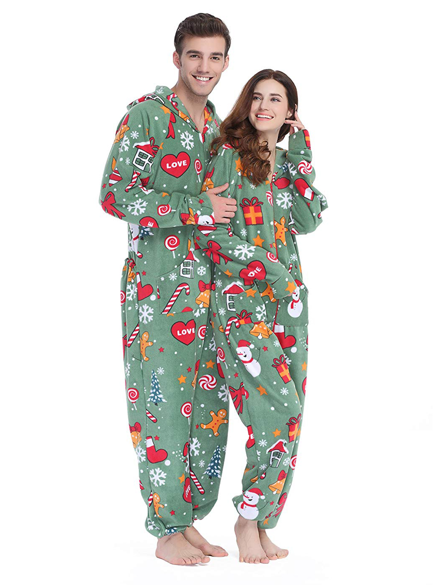 Angelique - Adult Unisex Christmas Hooded Adult Onesie Pajamas Plus Size Fleece Warm Jumpsuit 