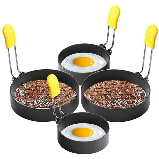 Anneau rond pour cuiseur à œufs, 10,2 cm 7,6 cm pour faire frire les œufs  avec poignée anti-brûlure, cercles à œufs en acier inoxydable pour la