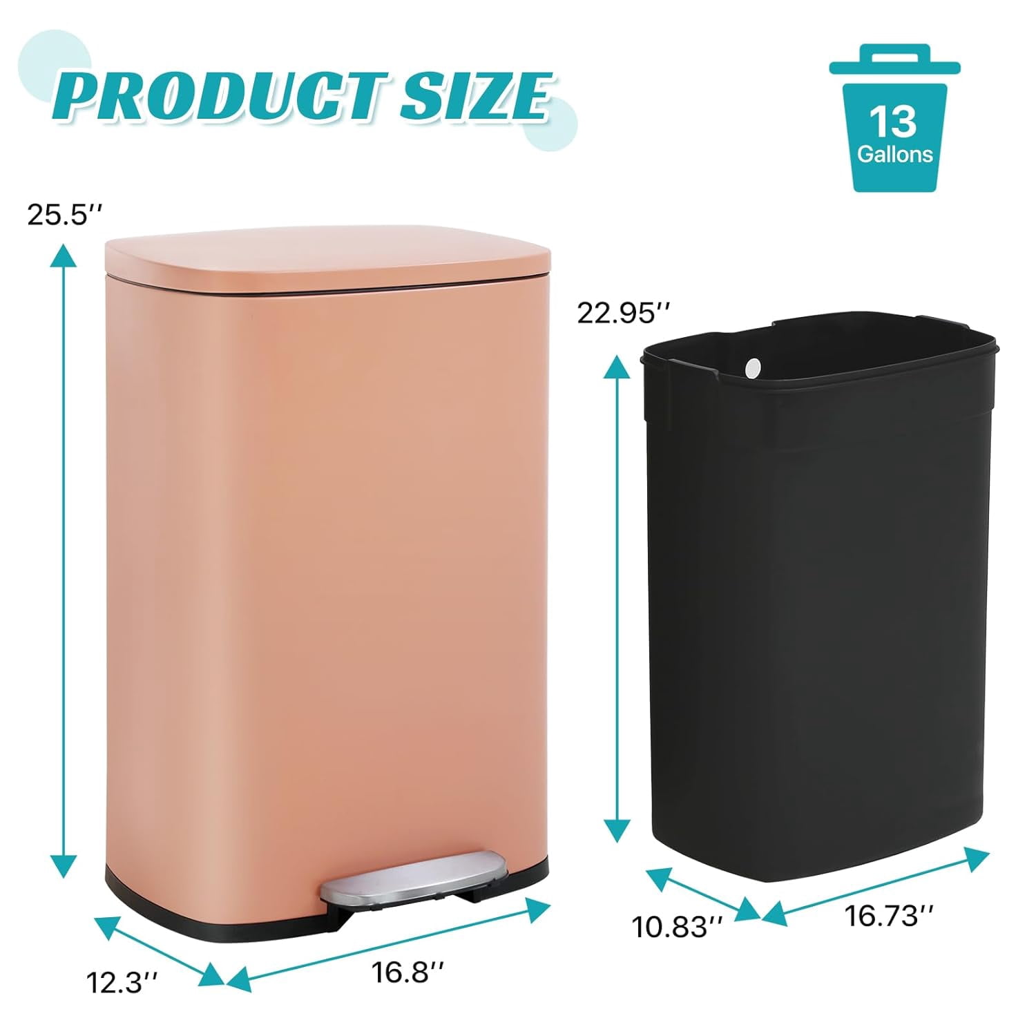13 Gallon Kitchen Trash Can with Lid, Garbage Can with Foot Pedal and Inner Bucket, Fingerprint Resistant Stainless Steel Step Up Trash Can for Household and Kitchen Trash Recycling (Pink)