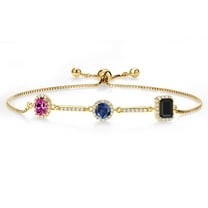Gem Stone King 1.66 Ct Pink Created Sapphire Blue Created Sapphire 18K Yellow Gold Plated Silver Bracelet for Women