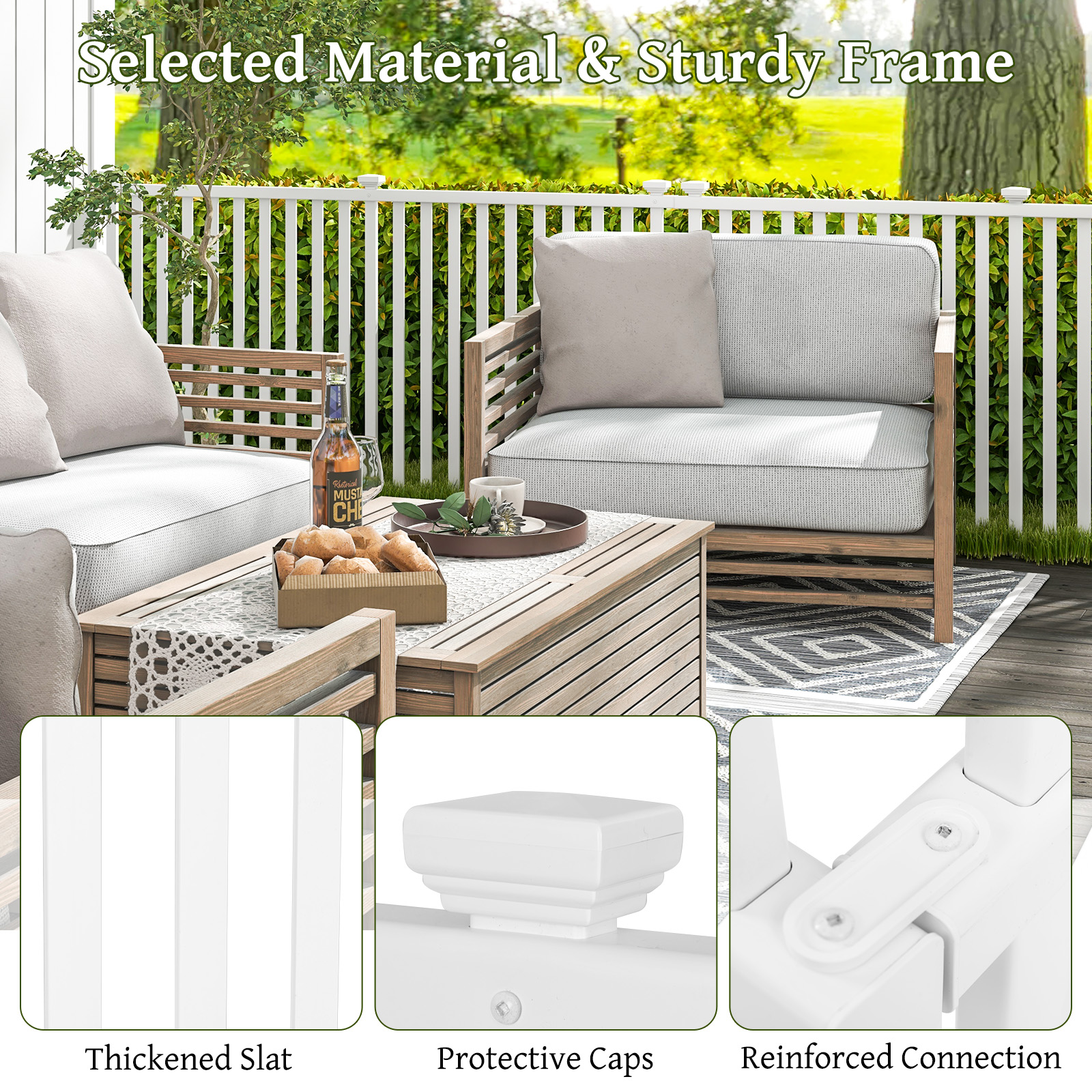 Patiojoy Garden Decoration Fence Pack of 2 Vinyl Picket Panels with Sharp Ground Stakes Protective Caps PVC Slatted No Dig Fence