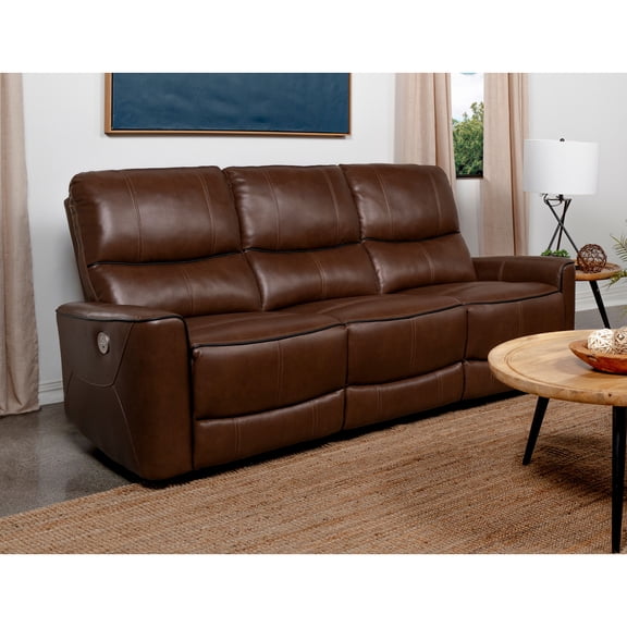 Miekor Furniture Ashland Saddle Brown Upholstered Power Reclining Sofa MK3844