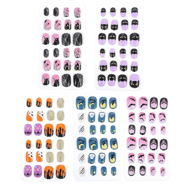 120Pcs Halloween Kids Fake Nails Manicure Press On Full Cover Nail Art Decor