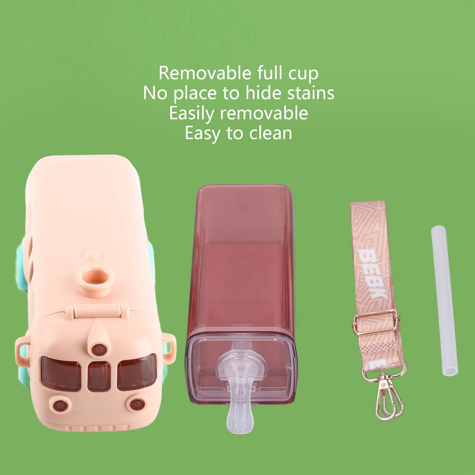 Rupoun Bus Shape Water Bottle with Straw Cute School Bus Portable Leak Proof Tritan Water Cup For Toddler Travel Pink 16.9 oz / 500ml