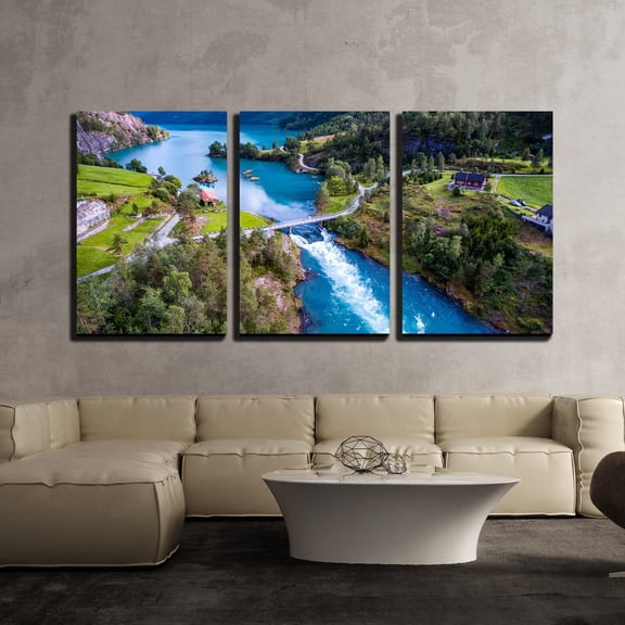 wall26 - 3 Piece Canvas Wall Art - Beautiful Nature Norway Natural Landscape Aerial Photography. Lovatnet Lake. - Modern Home Art Stretched and Framed Ready to Hang - 24"x36"x3 Panels