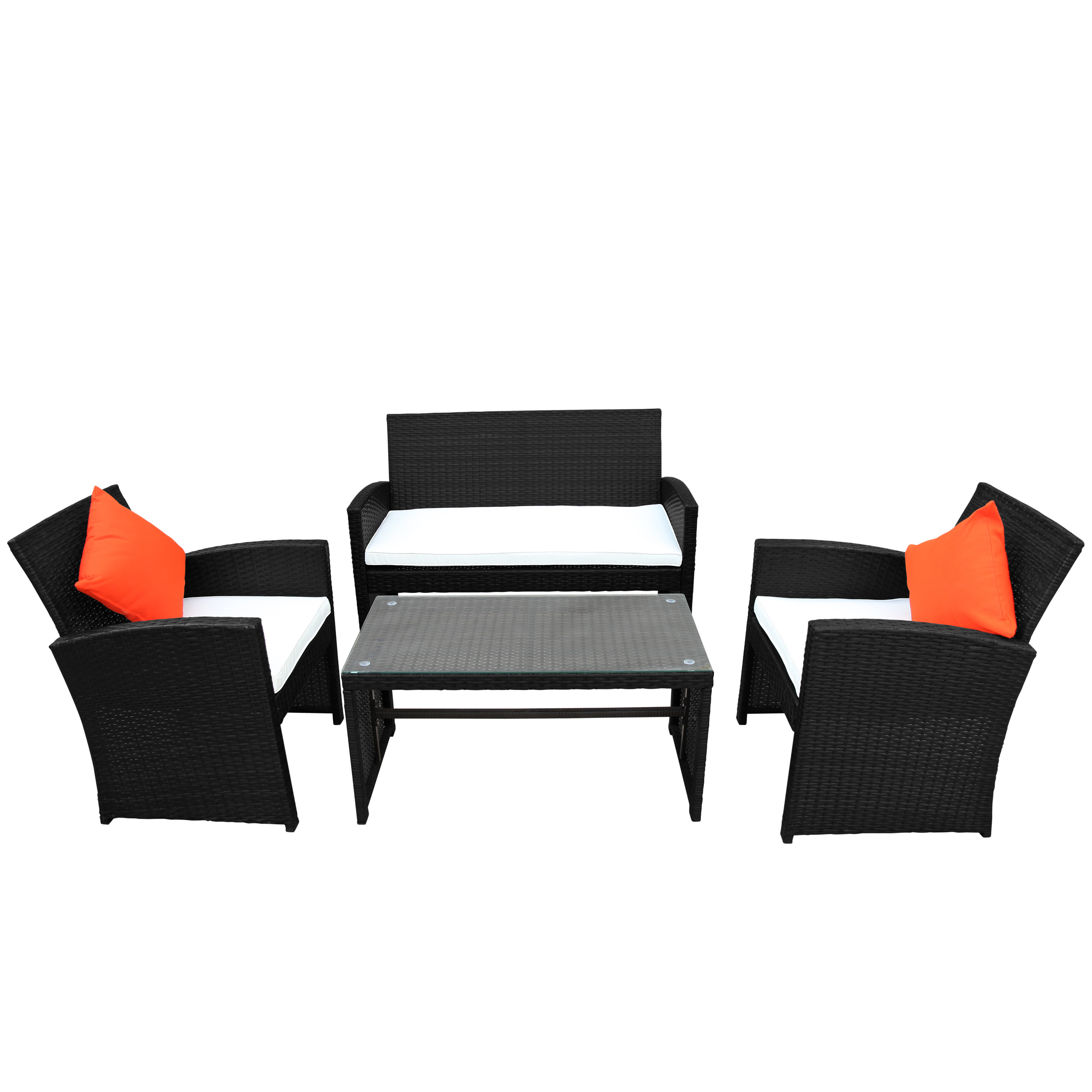 Aukfa 4-Piece Rattan Outdoor Conversation Sets, Black/Beige