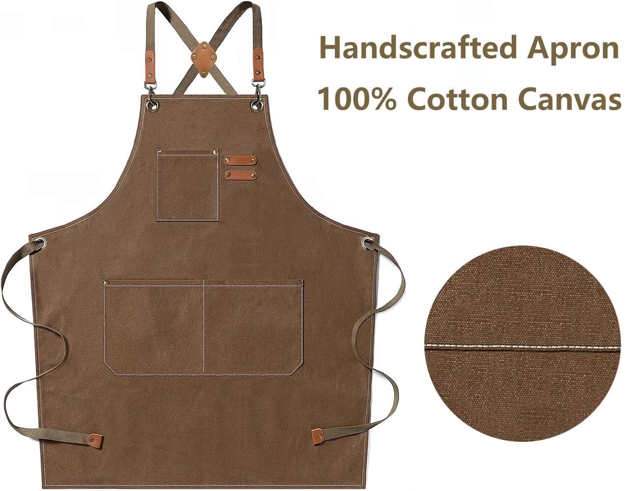 Chef Aprons for Men Women with Large Pockets, Cotton Canvas Cross Back Heavy Duty Adjustable Work Apron, Size M to XXL(Grey)