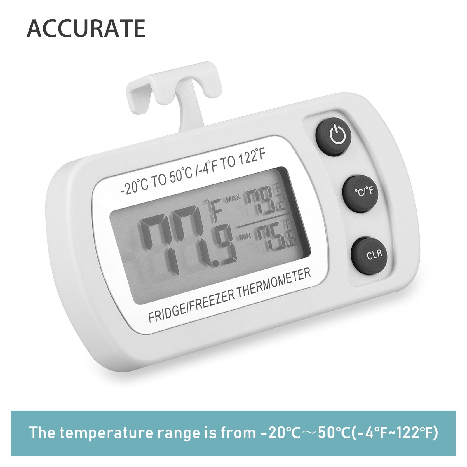 9 Digital Refrigerator Freezer Thermometer Fridge Room Thermometer Waterproof Cooler Temperature Thermometer with Max Min Record Function Large LCD Display