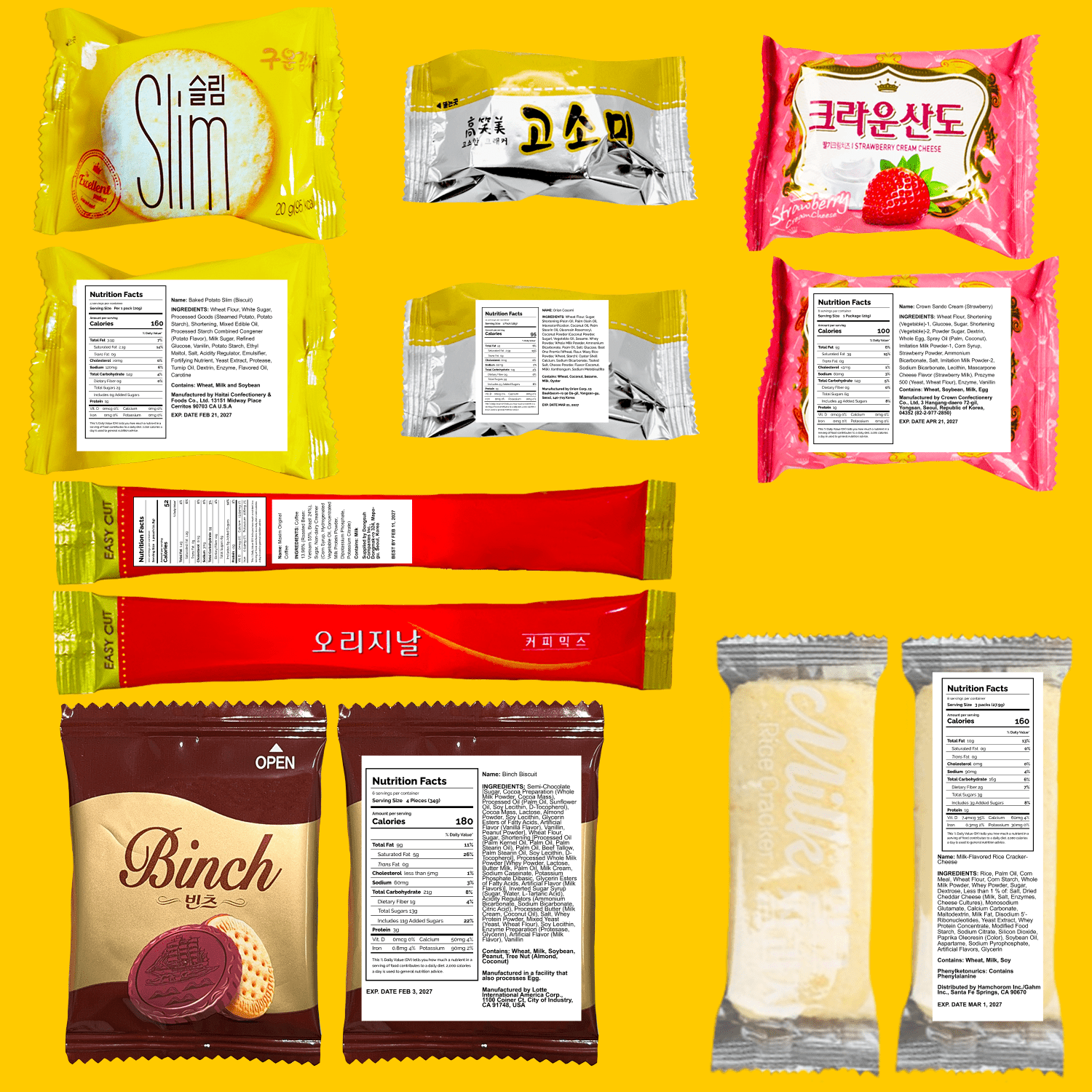 Korean Snack Box 47 Count Journey of Asia Individual Wrapped Packs of Coffee, Snacks, Chips, Cookies, Noodle and Drink, Treats for Kids, Children, College Students, Adult and Senior