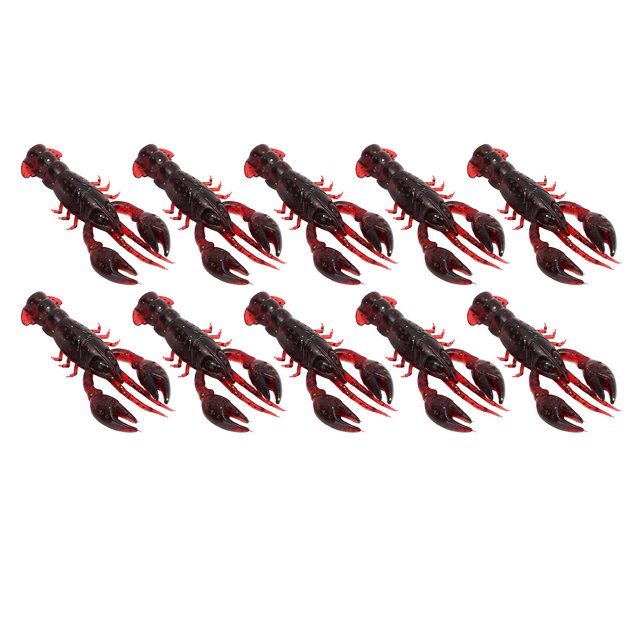 10pcs Soft Fishing Lures PVC Crayfish Shrimp Artificial Soft Lures for Bass Fishing Dark Red Ten Pack