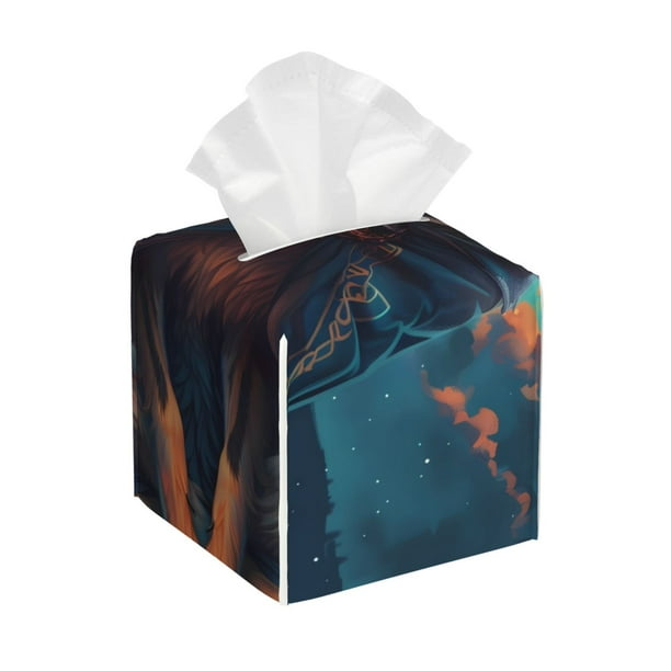 Balery Starry Sky Moon Wolf Leader Porta Pañuelos de Cuero con Estampado – Funda Moderna Cuadrada para Caja de Pañuelos, Dispensador 5x5x5''