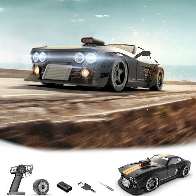 QIPOPIQ Remote Control Car RC Drift Car, 4WD RC Cars Vehicle with ESP Gyro, LED Headlights Drift Wheel, 1:32 High Speed Racing RC Vehicle Gifts for Adults Christmas
