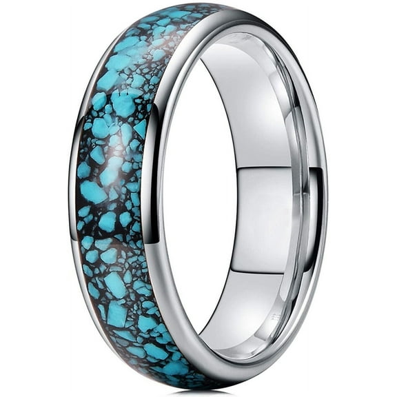 Wedding Ring Men & Women 6mm Crushed Turquoise Silver Tungsten Wedding Band