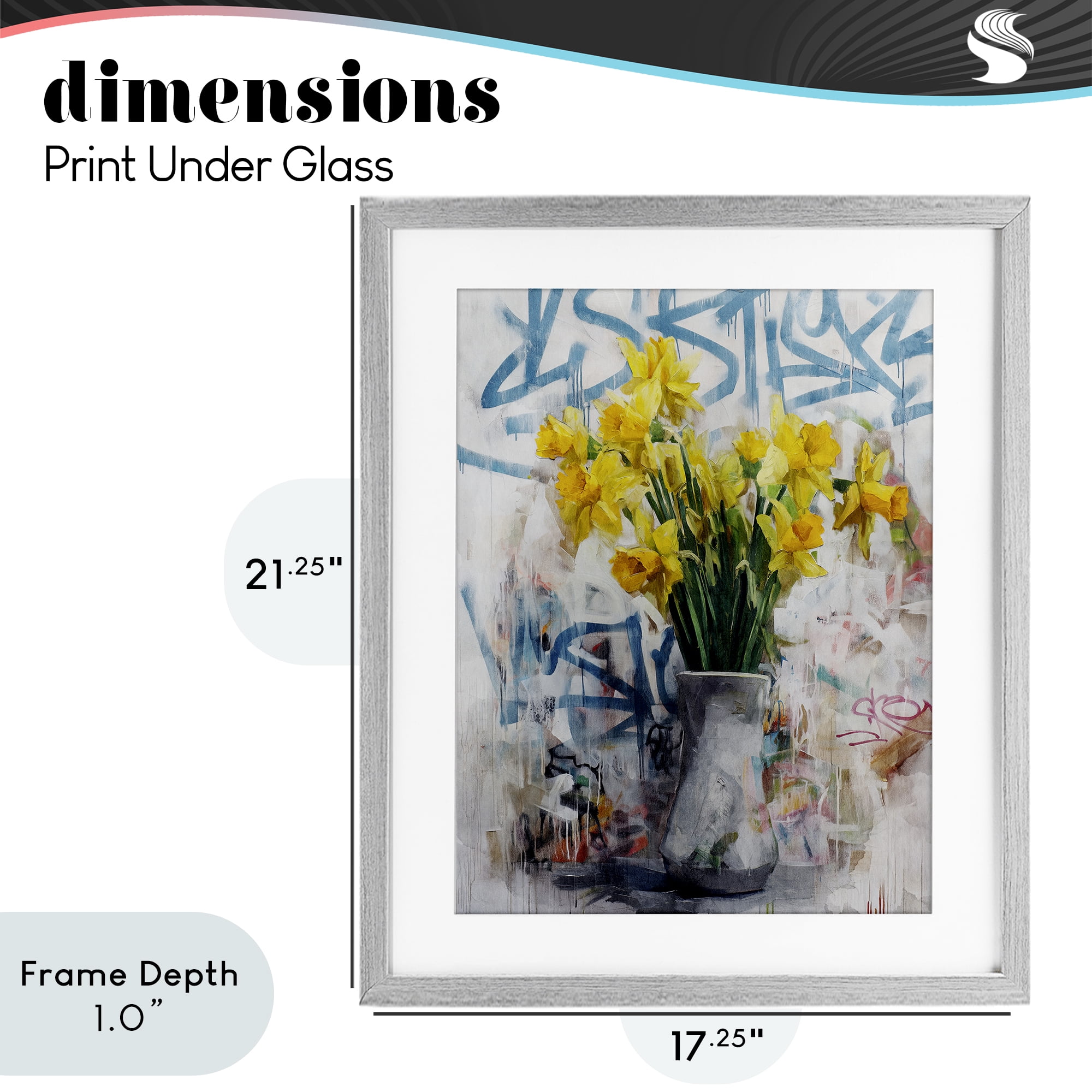 Stupell Industries Color Clash Daffodils & Graffiti Gray Framed Print Under Glass, design by Svetlana Aleynikova