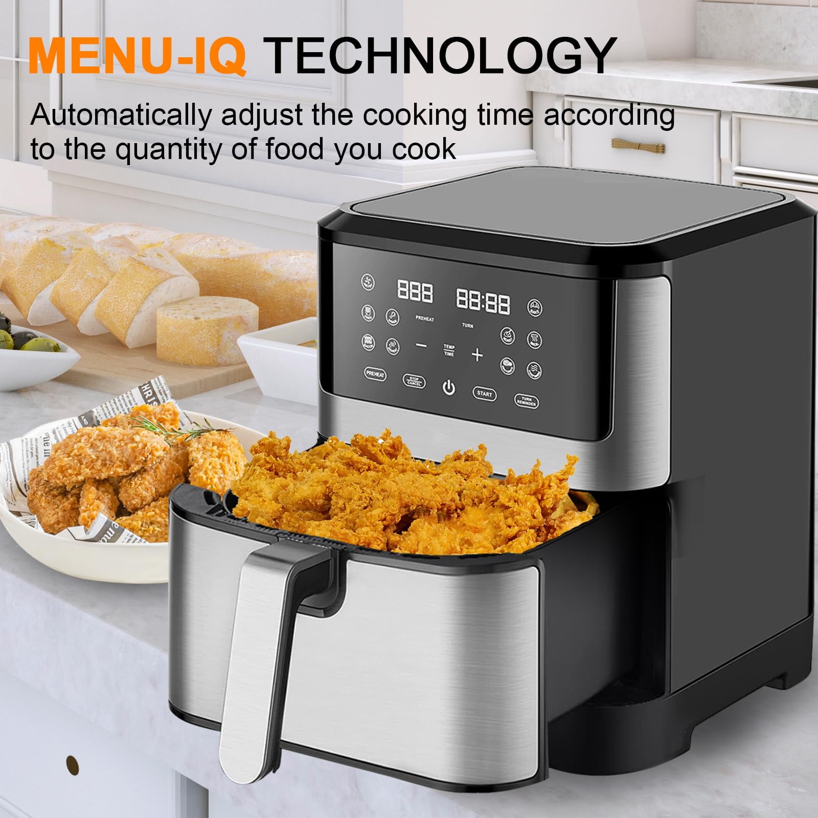 Jacgood 8QT Air Fryer for Family Size, 10 One-Touch Digital Functions, 400℉ Fast Cooking, 80% Less Oil, Roast, Bake, Crisps, Broil and Air Fry for Easy Meals, Dishwasher Safe