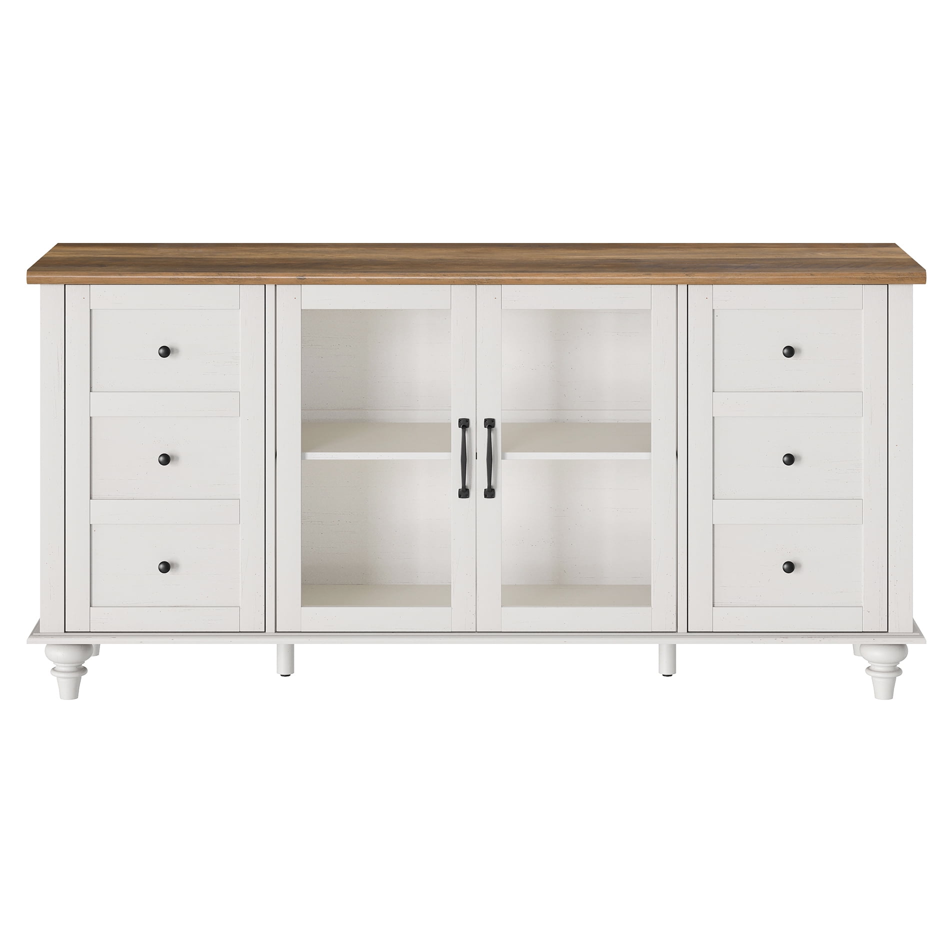 Farmhouse White Glass&Wood Television Stand for 75 inch TV,Entertainment Center with 4 Storage Cabinets for Living Room
