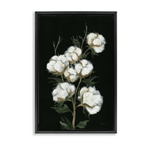 Stupell Industries Vintage Stems of Cotton Plants & Flowers Painting Black Floater Framed Canvas Art Print Wall Art, 17 x 25