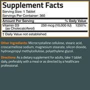 Bronson Vitamin D3 10,000 IU (250 MCG) Supports Immune, Bone, Muscle and Teeth Health, 1 Year Supply High Potency - Non-GMO, 360 Tablets