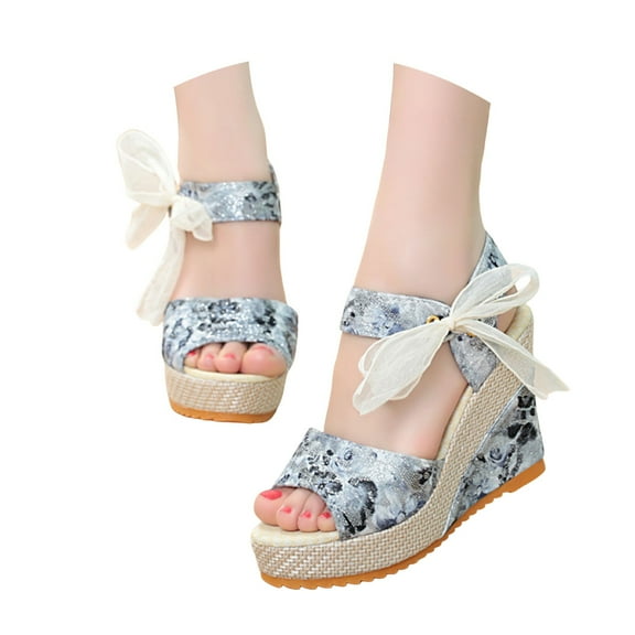 Dakaela Women's Platform Sandals Ankle Strap Wedge Dress Shoes Non Slip High Heel Wedding Pumps Grey 6