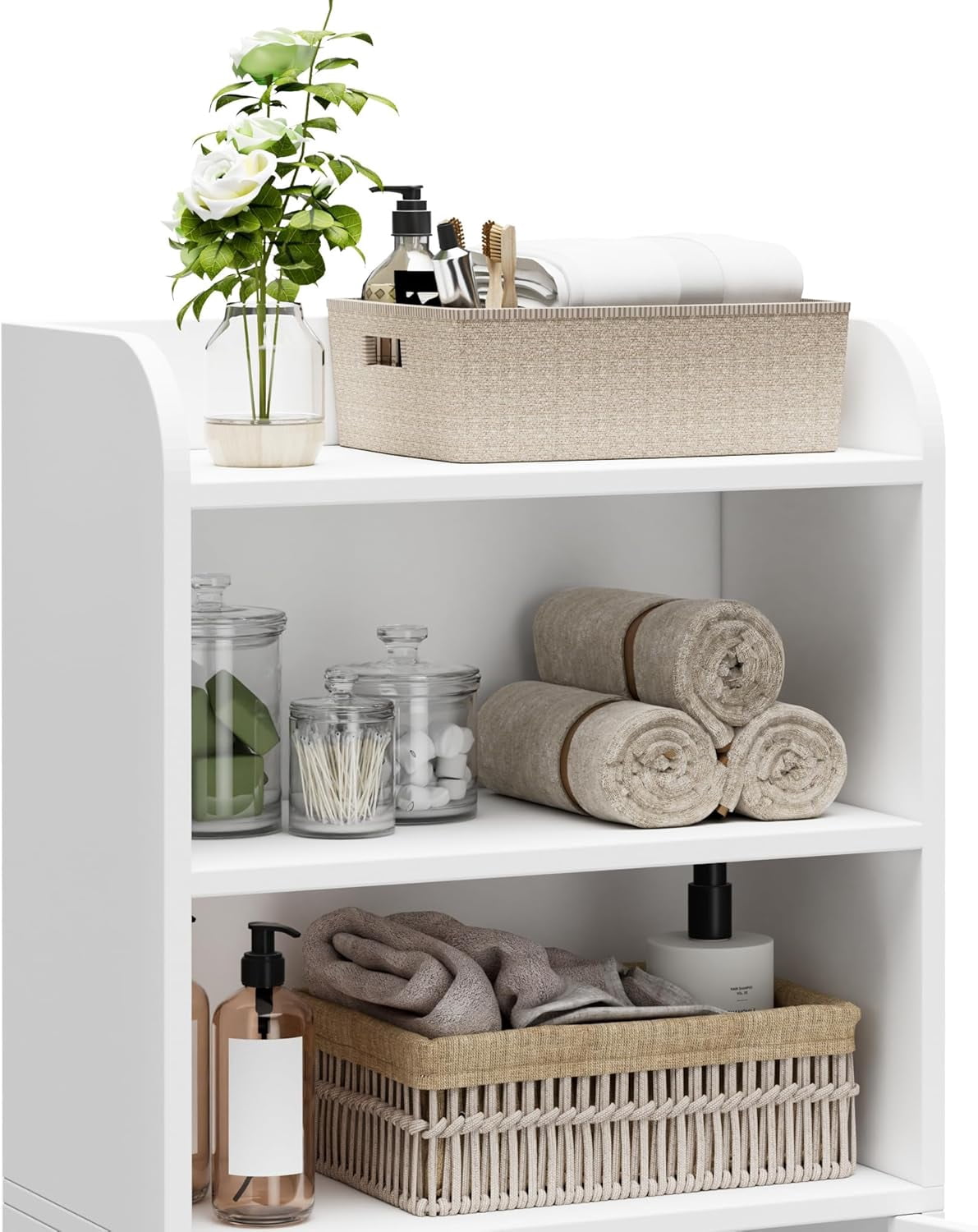 Small Bathroom Storage Cabinet, Freestanding Toilet Paper Storage with 2 Doors and Shelves, Bathroom Organizers and Storage for Small Spaces, Laundry Room, 7.9" D x 14.6" W x 31" H, White