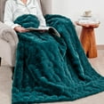 thumbnail image 6 of Home Soft Things Cloud Carved Faux Fur Embossed Throw Blanket with Micromink Back, Luxury Soft Cozy Plush Fluffy Fuzzy Reversible Thick Warm Throw Blanket, 60x70 inches, Teal, 6 of 9