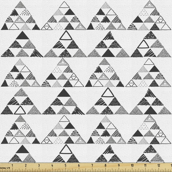 Geometric Fabric by the Yard, Modern Hand Sketched Triangular Little Continuous Pyramids Art, Upholstery Fabric for Dining Chairs Home Decor Accents, White Black Pale Taupe by Ambesonne