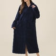 thumbnail image 3 of SWSMCLT Women's Cold Weather Fleece Bathrobe Home Full Zip Long Duster Robe Comfy Bathrobes Ankle Length Navy Small, 3 of 5