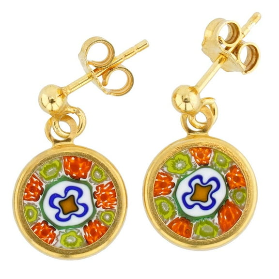 GlassOfVenice Murano Glass Millefiori Earrings In Gold-Plated Frame