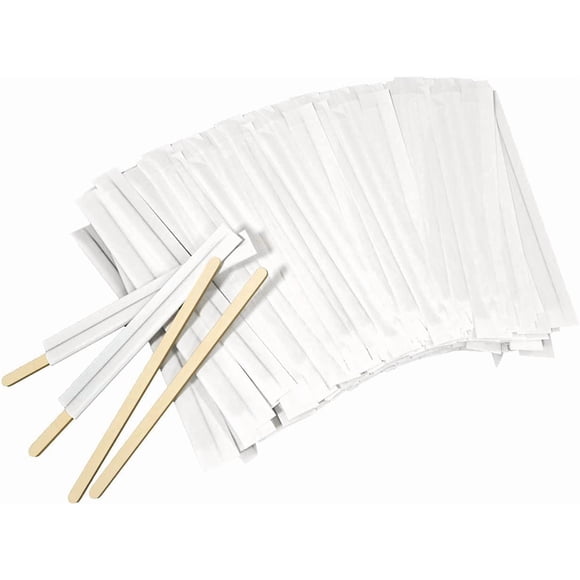 Amkoskr 1000Pcs Disposable Wood Coffee Stir Sticks Stirrers Individually Paper Wrapped Coffee Tea Beverage Stirrers Stirrings 5.5 Inch,140mm