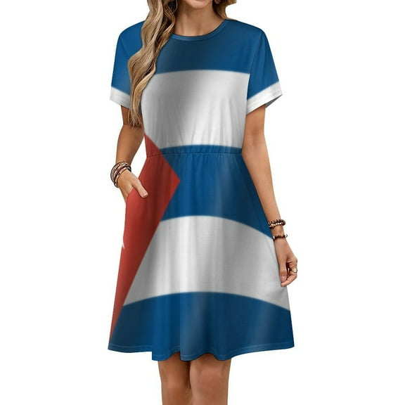 Bandera Cubana Women's Dress Short Sleeve Summer Sundress Summer Women Clothes