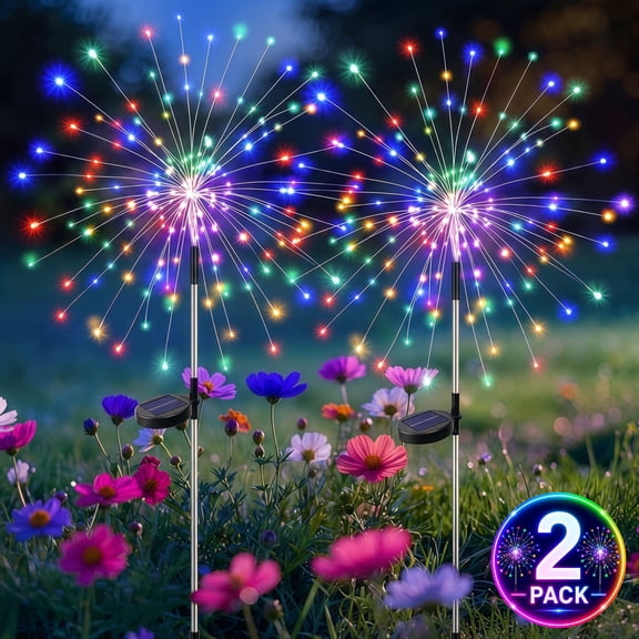 2 Pack Solar Fireworks Lights for Outside, 120 LED Solar Garden Lights Outdoor Waterproof, 8 Lighting Modes Multicolor Outdoor Lights for Yard, Pathway, Patio, Lawn, Garden Christmas Decor