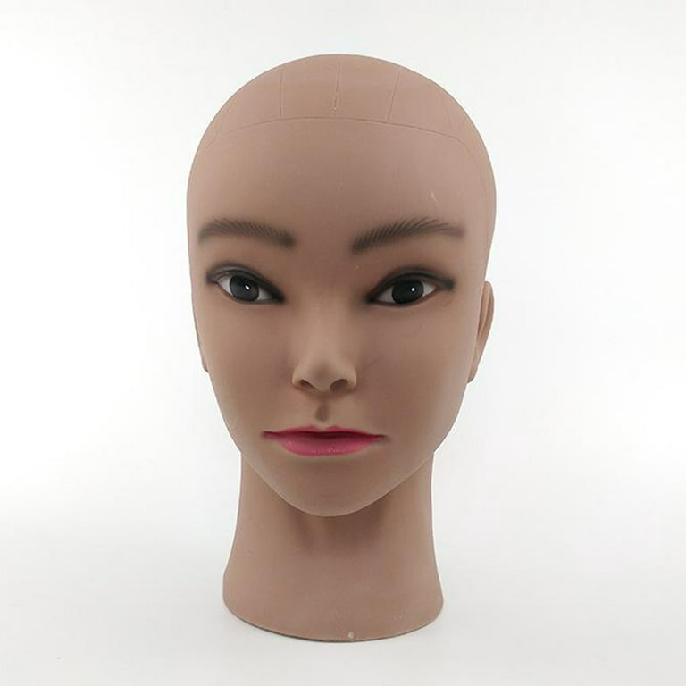 Bald Mannequin Head Model Brown Sturdy Durable with Eyelash Training Hat, Size: 26 cm