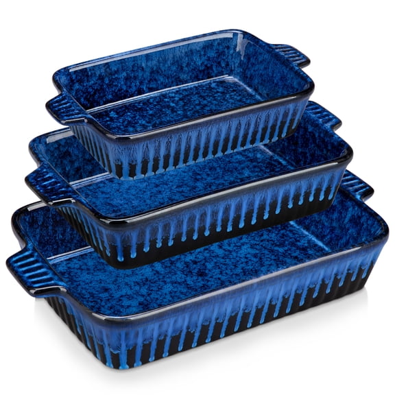 vancasso Casserole Dishes for Oven, Stoneware Baking Dishes, Ceramic Bakeware Sets of 3, Rectangular Lasagna Pans Deep with Handles for Baking Cake Kitchen, Blue