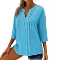 thumbnail image 3 of Womens V-Neck Linen-Cotton Tunic Tops 3/4 Length Sleeve Pleated Front Blouses 2026 Trendy Spring and Summer Solid Shirts, 3 of 5