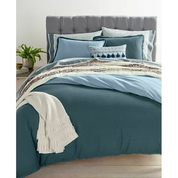 Martha Stewart Whim Cotton Linen Reversible 3pc. Comforter Set King Blue